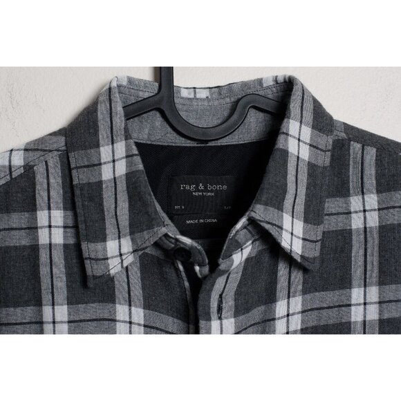 Rag & Bone Mens Small Plaid Button Down Shirt Long Sleeve Grey White Checker - Picture 6 of 11
